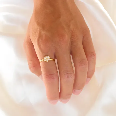 waterproof bloem zirkoon verstelbaar ring in verguld staal - OCEANA