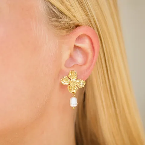 waterproof bloem oorbellen in verguld staal - OCEANA