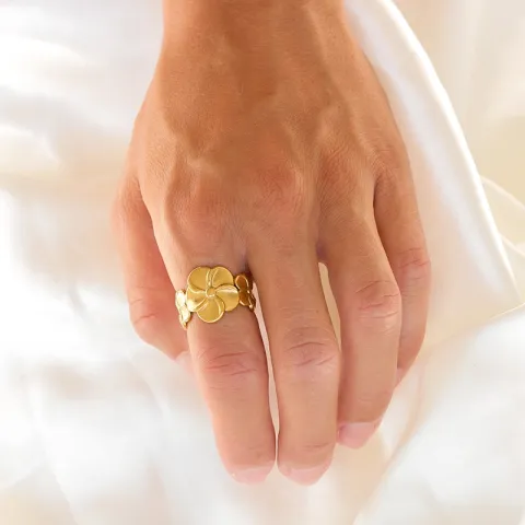 waterproof bloem ring in verguld staal - OCEANA