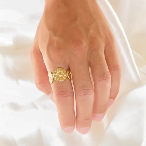 waterproof bloem ring in verguld staal - OCEANA