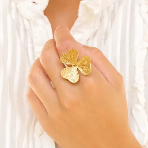 waterproof bloem ring in verguld staal - OCEANA