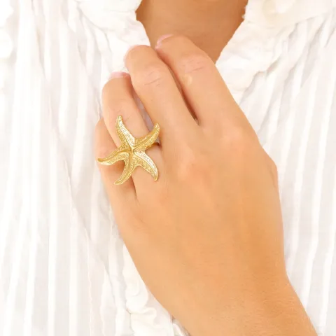 waterproof zeester ring in verguld staal - OCEANA