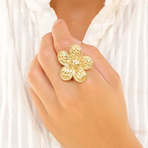 waterproof bloem ring in verguld staal - OCEANA