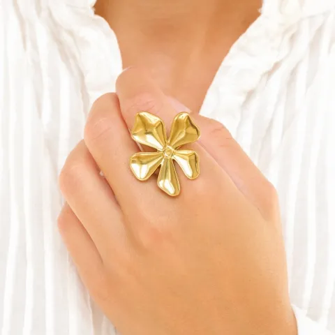 waterproof bloem ring in verguld staal - OCEANA