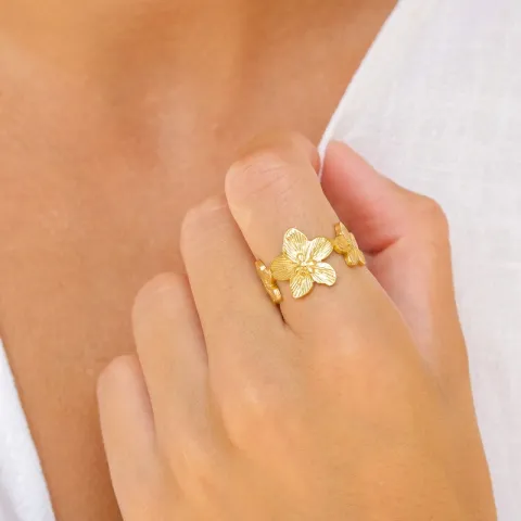 waterproof bloem ring in verguld staal - OCEANA