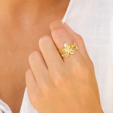 waterproof bloem ring in verguld staal - OCEANA