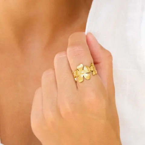 waterproof bloem ring in verguld staal - OCEANA