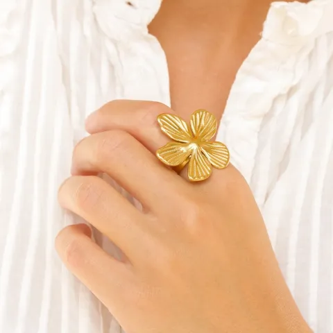 waterproof bloem ring in verguld staal - OCEANA