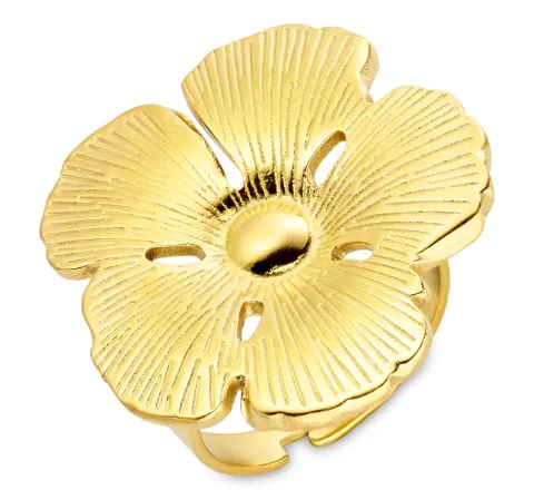 waterproof bloem ring in verguld staal - OCEANA