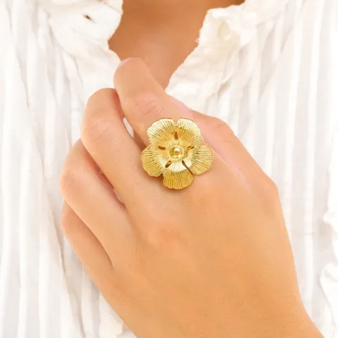 waterproof bloem ring in verguld staal - OCEANA