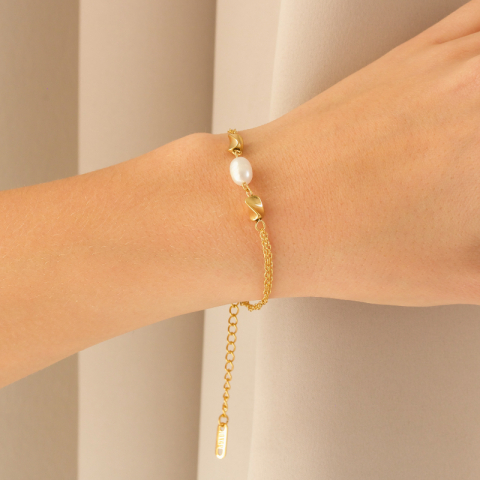 waterproof parel armband in verguld staal - OCEANA