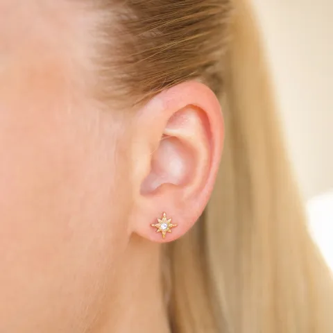 waterproof ster witte zirkoon oorbellen in verguld staal - OCEANA