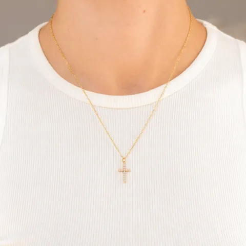 waterproof kruis witte zirkoon ketting in verguld staal - OCEANA