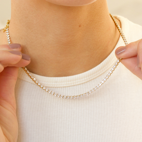 waterproof zirkoon ketting in verguld staal 40+5 cm x 3 mm  - OCEANA