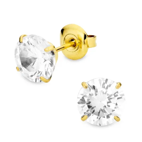 8 mm waterproof solitaire oorbel in verguld staal - OCEANA