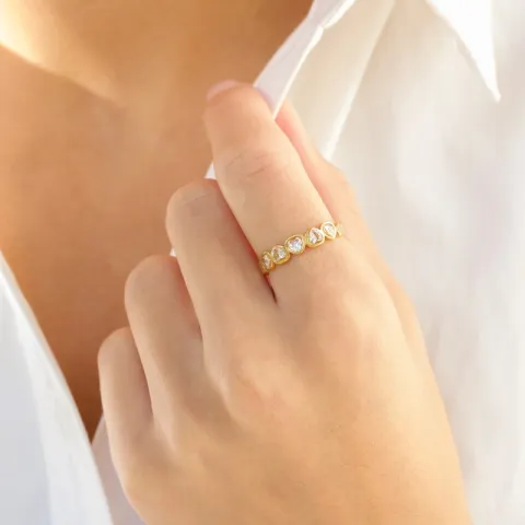 waterproof hart zirkoon verstelbaar ring maat 54-58 in verguld staal - OCEANA