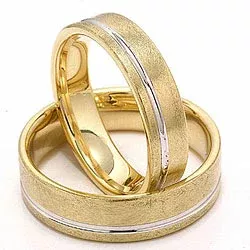 Ruw en glanzend tweekleurige trouwringen in 14 karaat goud - set