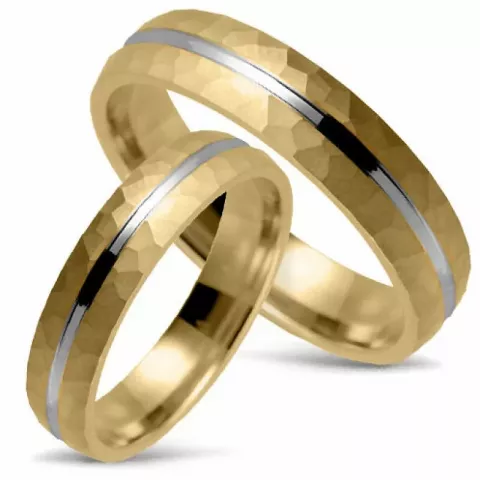 Gehamerd trouwringen in 14 karaat goud-en witgoud - set