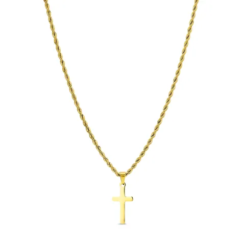 waterproof ketting in verguld staal met kruis hanger in staal