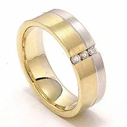 Mat tweekleurige diamant trouwring in 14 karaat goud-en witgoud 3 x 0,03 ct