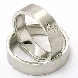 Trouwringen in 14 karaat witgoud 2 x 0,015 ct - set
