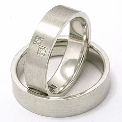 Trouwringen in 14 karaat witgoud 2 x 0,015 ct - set