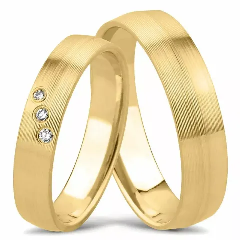 Matte trouwringen in 14 karaat goud 0,010 ct - set