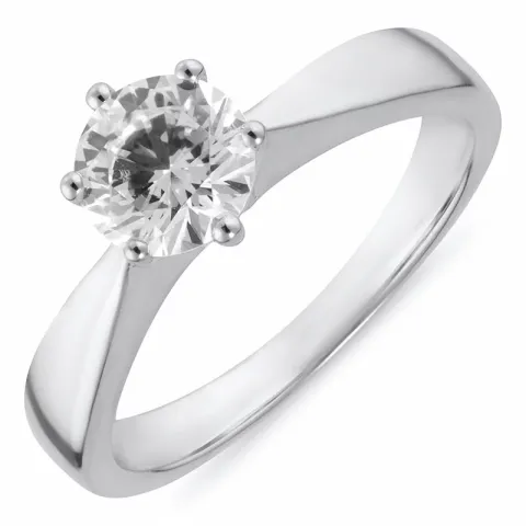 witte zirkoon solitaire ring in gerodineerd zilver