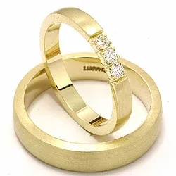 matte trouwringen in 14 karaat goud 3 x 0,05 ct - set