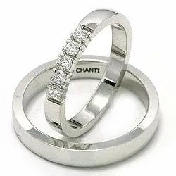 Trouwringen in 14 karaat witgoud 5 x 0,05 ct - set