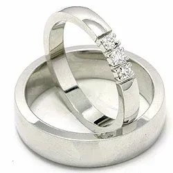Trouwringen in 14 karaat witgoud 3 x 0,05 ct - set
