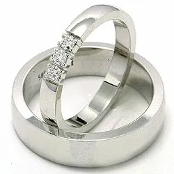 Trouwringen in 14 karaat witgoud 3 x 0,05 ct - set