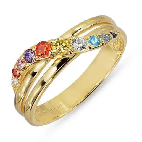 veelkleurig zirkoon ring in verguld sterlingzilver