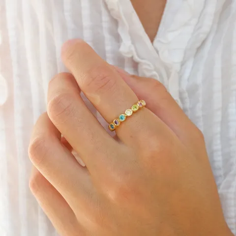 veelkleurig zirkoon ring in verguld sterlingzilver