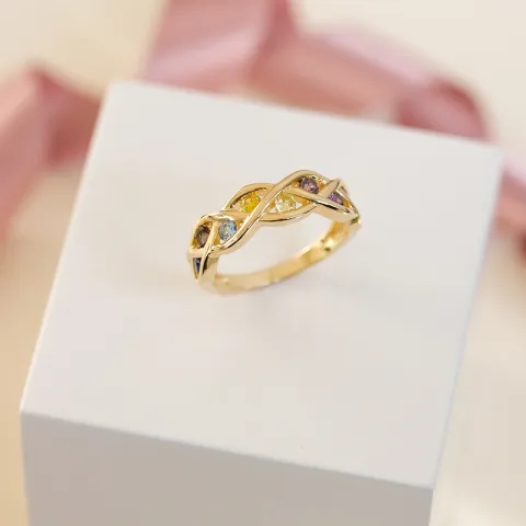 veelkleurig zirkoon ring in verguld sterlingzilver