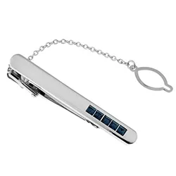 blauwe kristal dasspeld in staal