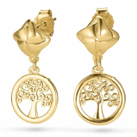 lange boom van het leven oorbellen in verguld zilver