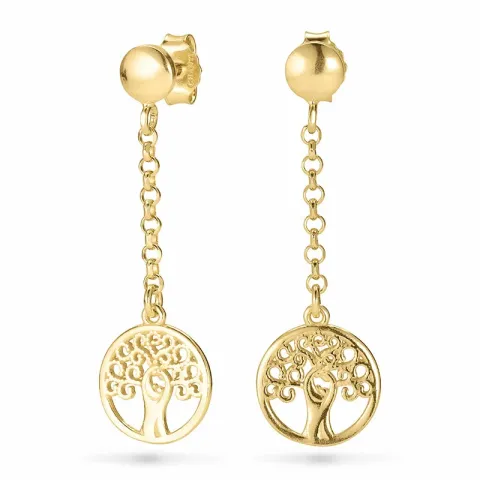 lange boom van het leven oorbellen in verguld zilver