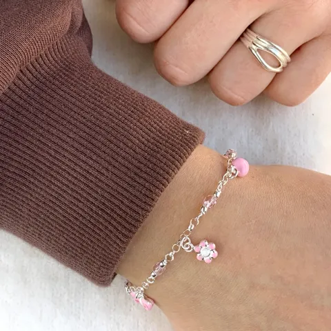 pink kinder armband in zilver met hanger in zilver