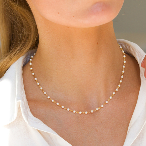 rond witte parel ketting in verguld sterlingzilver 40 cm plus 5 cm x 3,3 mm