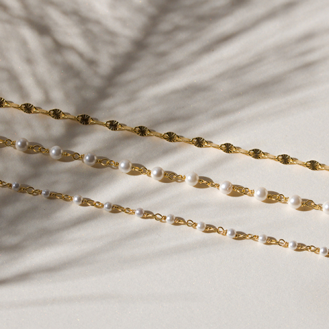 rond witte parel ketting in verguld sterlingzilver 40 cm plus 5 cm x 3,3 mm