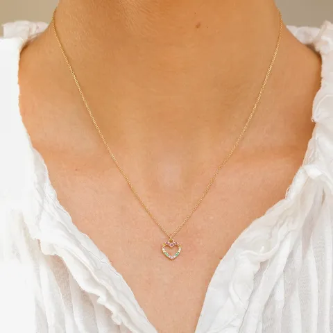 hart veelkleurig zirkoon ketting met hanger in verguld sterlingzilver