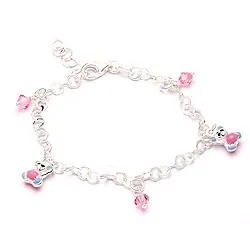 teddybeer roze kinder armband in zilver met hanger in zilver