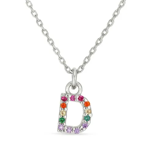 letter d veelkleurig zirkoon ketting in zilver