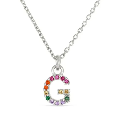 letter g veelkleurig zirkoon ketting in zilver