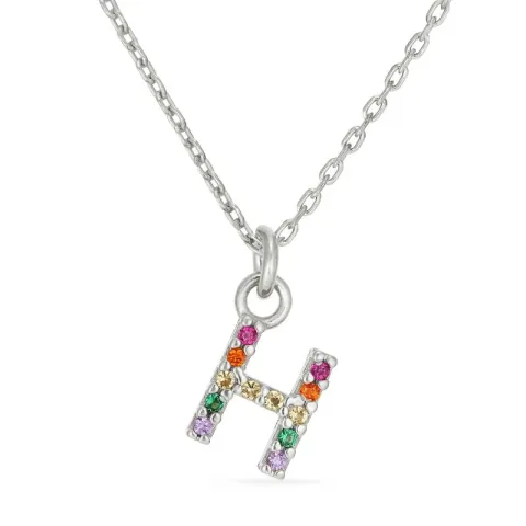 letter h veelkleurig zirkoon ketting in zilver