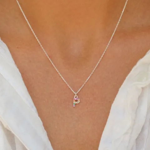 letter p veelkleurig zirkoon ketting in zilver