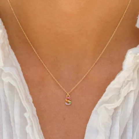 letter s veelkleurig zirkoon ketting in verguld sterlingzilver