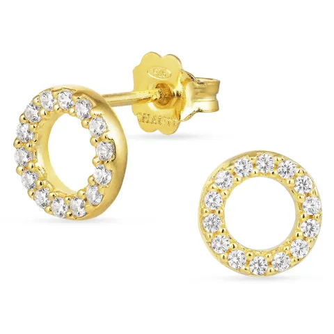 rond witte oorsteker in verguld zilver