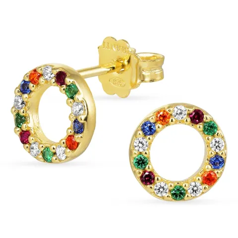 rond multikleurige oorsteker in verguld zilver